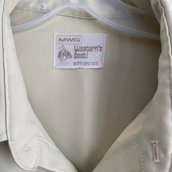 Vintage MWG Apparel Tan Westerns Best Pearl Snap Extra Long Tails Shirt Mens XL - Picture 3 of 8